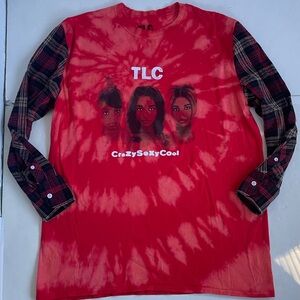 TLC Vibrant Red Tie-Dye Shirt With Plaid Long Sleeves XL